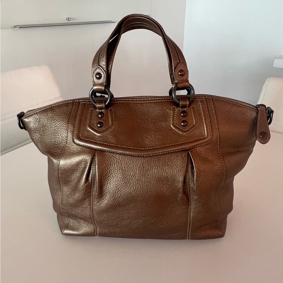 LIKE NEW Coach Madison Clair Metallic Bronze Pebbled Leather Satchel Bag 👜 - Picture 9 of 15